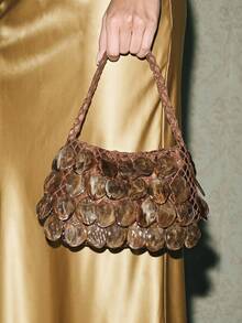 SHECARRY Ladies Fashionable Elegant Simple Handmade Irregular Leaves Hanging Leaves Rhombus Grid Ladies Handbag, Party Dating Banquet - Brown - View 7