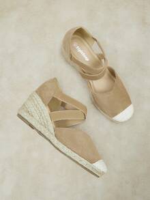 Styleloop Ladies, Rubber Band Cross Strap, Straw Rope, Sandals, High Heels. Fall Shoes - Khaki - View 5