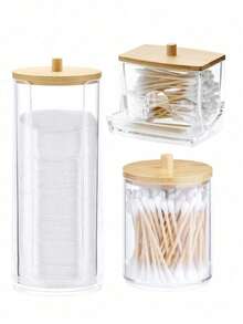 1pc/3pcs Vanity Makeup Storage Organizer, Q-Tip Holder Bathroom Container, Round Pad/Floss Dispenser, For Sorting And Storing, For Holiday Beach, Bathroom Collection, Bedroom Collection, Large Capacity, Compact Modern Design, Space Saver Countertop - Multicolor - View 15