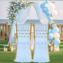 10pcs Elegant Light Blue Chiffon Chair Back Cover Set, Corridor Wedding Chair Back Decoration, Church Banquet Ceremony Reception Chair Set, Photography Props, Birthday Party Home Decor - Baby Blue - View 5