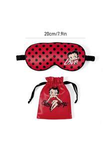 Betty Boop x SHEIN 1 Printed Eye Mask, Made Of Smooth Satin Fabric, High Shading, Luxurious And Fashionable Design, Suitable For Summer, Spring, Beach, Vacation And Other Occasions - Red - View 4