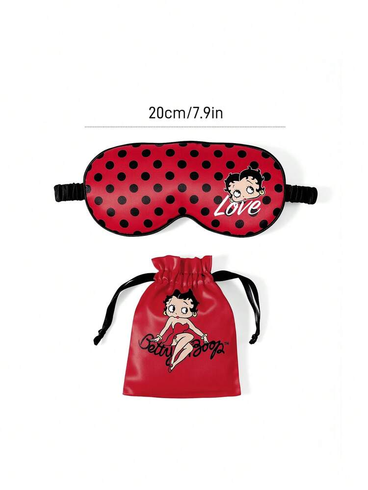 Betty Boop x SHEIN 1 Printed Eye Mask, Made Of Smooth Satin Fabric, High Shading, Luxurious And Fashionable Design, Suitable For Summer, Spring, Beach, Vacation And Other Occasions - Red - View 4