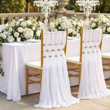 10pcs Elegant White Chiffon Chair Back Sash Set, Corridor Wedding Chair Back Decor, Church Banquet Ceremony Reception Chair Set, Photography Props, Birthday Party Home Decor - White - View 7