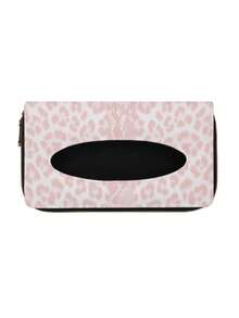 1PC PU Leather Metal Zipper Clip Visor Mount Seat Back Multifunctional Pink Leopard Print Car Tissue Box Holder Car Napkin Dispenser For Car SUV Truck Car Interior Storage Organizer Auto Accessories - A - View 6