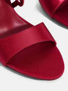CUCCOO TILAWA Burgundy Satin Hollow Rhinestone Stiletto Sandals, Women's Light Luxury Rear Strap Buckle Open-Toed High Heels - Burgundy - View 8