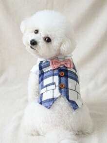 PETSIN 1pc Gentleman Groom Vacation Two Pet Dresses, Comes With Traction D-Ring Dog Dress Up, Small Dog Cat Dog Universal Clothes, Wedding Birthday Photo Casual Clothing - Blue - View 4