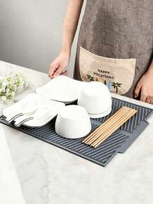 Tapete de secado de silicona con borde extra ancho - Alfombra de drenaje antideslizante para encimera de cocina para platos, cuencos, utensilios | Rejilla de secado flexible resistente a los olores - Gris - Ver 3