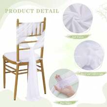 10pcs Elegant White Chiffon Chair Back Sash Set, Corridor Wedding Chair Back Decor, Church Banquet Ceremony Reception Chair Set, Photography Props, Birthday Party Home Decor - White - View 4