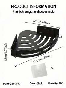 1/2PCS Durable PP Plastic Corner Shower Shelf, Wall-Mounted Triangle Bathroom Rack For Shampoo Conditioner Body Wash, Space-Saving Non-Slip Caddy, Easy Install, Mother's Day Gift - Black - View 8