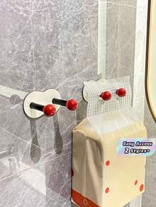 1PC Universal Size Durable Plastic Wall Mounted Tissue Holder Rack With Hook For Towel Face Cloth Toilet Paper Storage No Drill Installation Space Saving Multifunctional For Bathroom Laundry Room Kitchen Home Organizer Essential - Multicolor - View 1