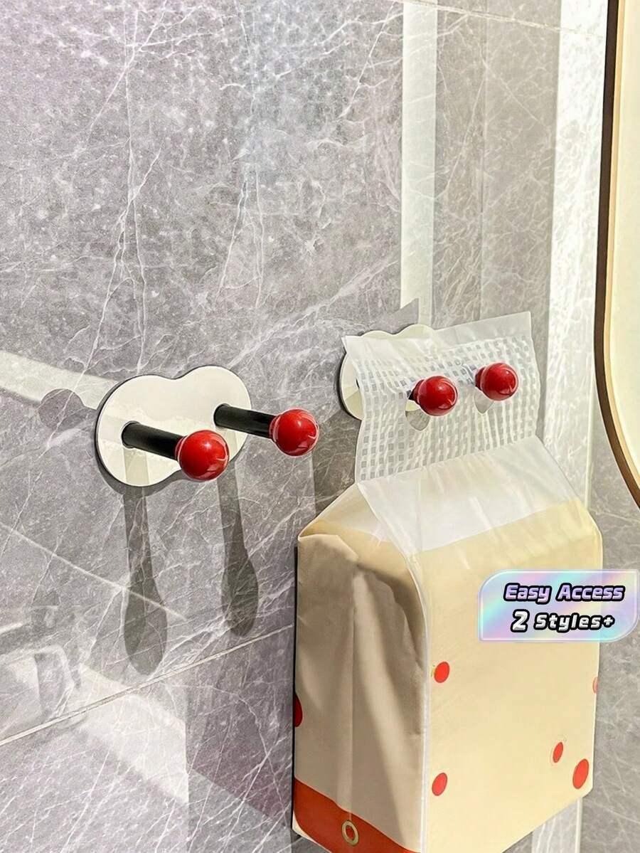 1PC Universal Size Durable Plastic Wall Mounted Tissue Holder Rack With Hook For Towel Face Cloth Toilet Paper Storage No Drill Installation Space Saving Multifunctional For Bathroom Laundry Room Kitchen Home Organizer Essential - Multicolor - View 1