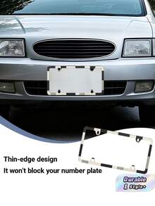 1PC Aluminum Rustproof Lightweight Black White Checkered Pattern Universal US Standard License Plate Frame With Screws Protective Decorative Auto Tag Holder Car Accessory Gift For Car Enthusiasts New Driver Vehicle Styling Popular Search - A - View 1