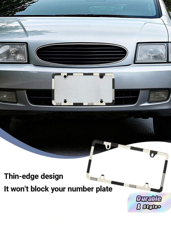 1PC Aluminum Rustproof Lightweight Black White Checkered Pattern Universal US Standard License Plate Frame With Screws Protective Decorative Auto Tag Holder Car Accessory Gift For Car Enthusiasts New Driver Vehicle Styling Popular Search