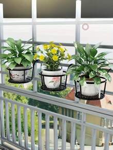 3 PCS Sturdy Durable Rustproof Space Saving Decorative Hanging Plant Pot Holders With Hooks For Fence Railing Balcony Patio Outdoor Garden Wall Mounted Succulent Greenery Plant Display Holder - multicolor - View 3