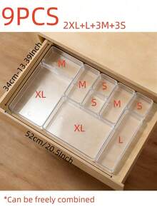 1/4/5/7/8/9pcs Minimalist Drawer Organizer Box For Small Items, Cosmetics, Makeup Tools Storage Box, Drawer Storage - Clear - View 12