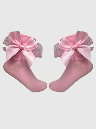 Kawaii Women's Contrast Mesh Ruffle Trim Mid-Calf Socks