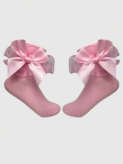 Kawaii Calcetines de media caña con volantes de malla en contraste para mujer
