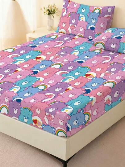 SHEIN X Care Bears 1 Piece Of Cartoon Printed Mattress (Excluding Pillowcase), Available In A Variety Of Sizes, Suitable For Single Bed/Double Bed/Queen Bed/King Bed, Comfortable And Soft, Breathable And Warm, Machine Washable, Great Gift.