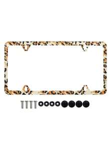 1PC Aluminum Alloy Rustproof Wearproof Scratchproof Fadeproof Universal US Standard Leopard Print License Plate Frame With Screws Caps For Car SUV Truck Pickup Decoration Automotive Accessories - A - View 2
