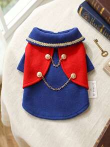 PETSIN 1pc Royal Prince Pet Dress, Cat And Dog Universal Dress, Suitable For Wedding Companion Dress, Christmas Party Retro Noble Style Pet Photo - sapphire blue red - View 1
