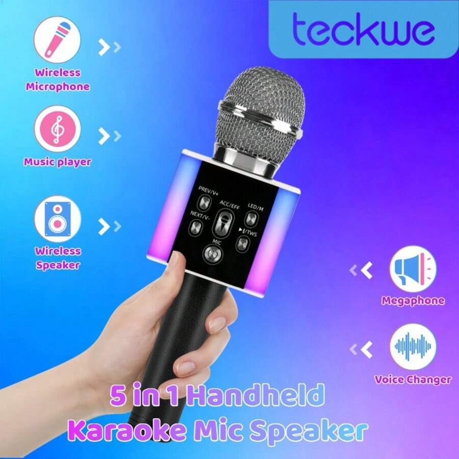 Teckwe Portable Wireless Handheld Microphone, Multifunctional Karaoke Microphone, Available In A Variety Of Colors - Silver - View 1