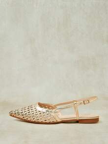 Styleloop Ladies Pointed Real Woven Splicing Daily Travel Casual Versatile Fashion Sandals Flat - Gold 1 - View 3