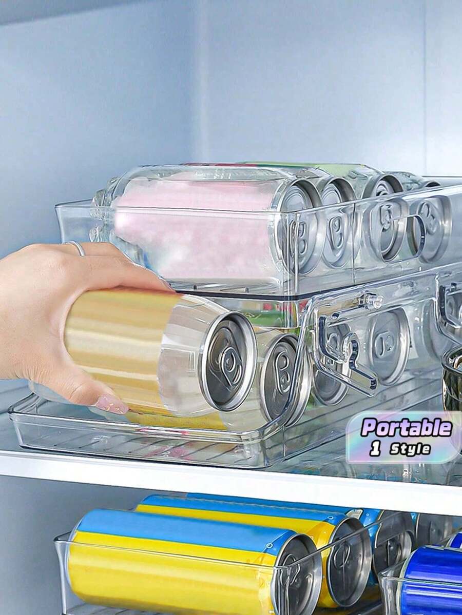 1 Piece Double Layer Rolling Beverage Storage Rack Rolling Pull Out Design Space Saving Easy Access Sturdy Stable Structure Smooth Sliding No Assembly Required Transparent Color Beverage Can Organizer For Refrigerator Kitchen Cabinet Storage - White - View 1