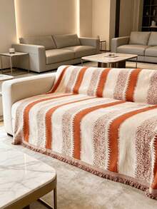 1pc Colorful Chenille Sofa Cover, One-Piece Sofa Protector With Tassel Design, All-Season Full Coverage, Pet-Friendly, Machine Washable, For Bedroom, Living Room, Office, Fits 1-4 Seater Sofa - Multicolor - View 11