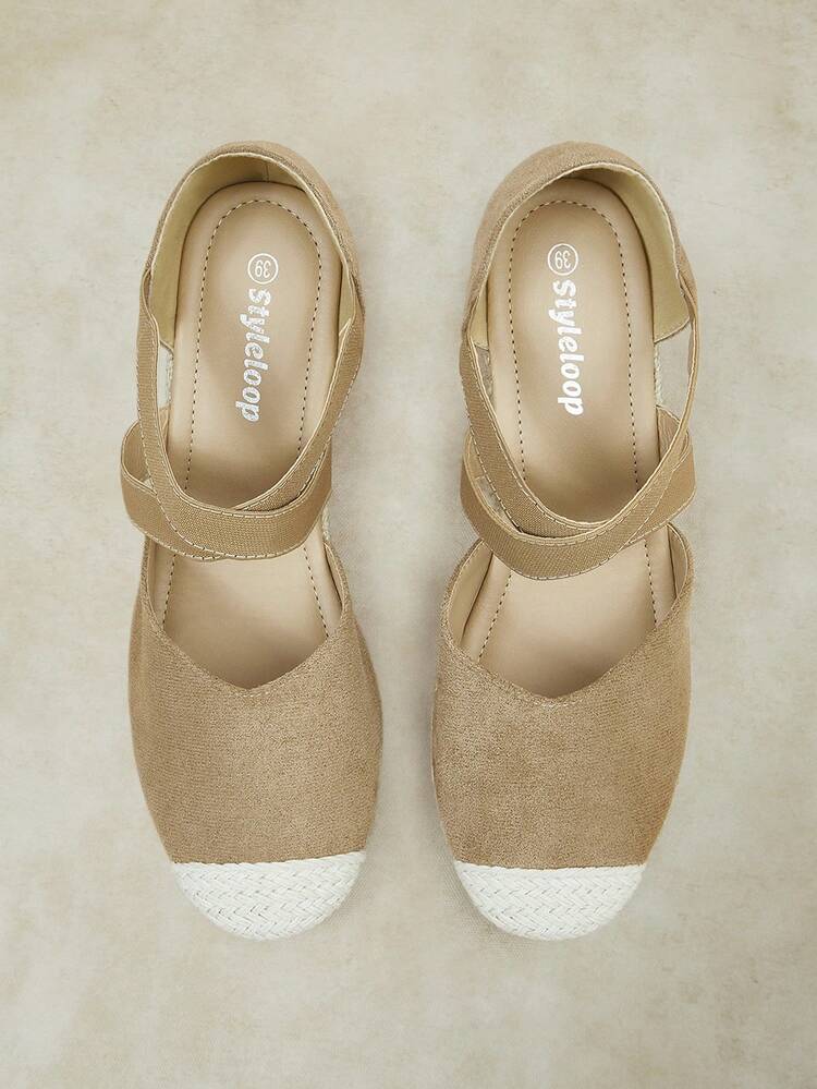 Styleloop Ladies, Rubber Band Cross Strap, Straw Rope, Sandals, High Heels. Fall Shoes - Khaki - View 9