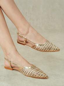 Styleloop Ladies Pointed Real Woven Splicing Daily Travel Casual Versatile Fashion Sandals Flat - Gold 1 - View 8
