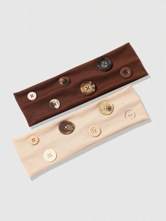 Anime 2pcs Elegant Vintage Maillard Button Elastic Wide Band Women's Headband, Sports Home Commute Outing Photography Atmosphere Hair Accessory
