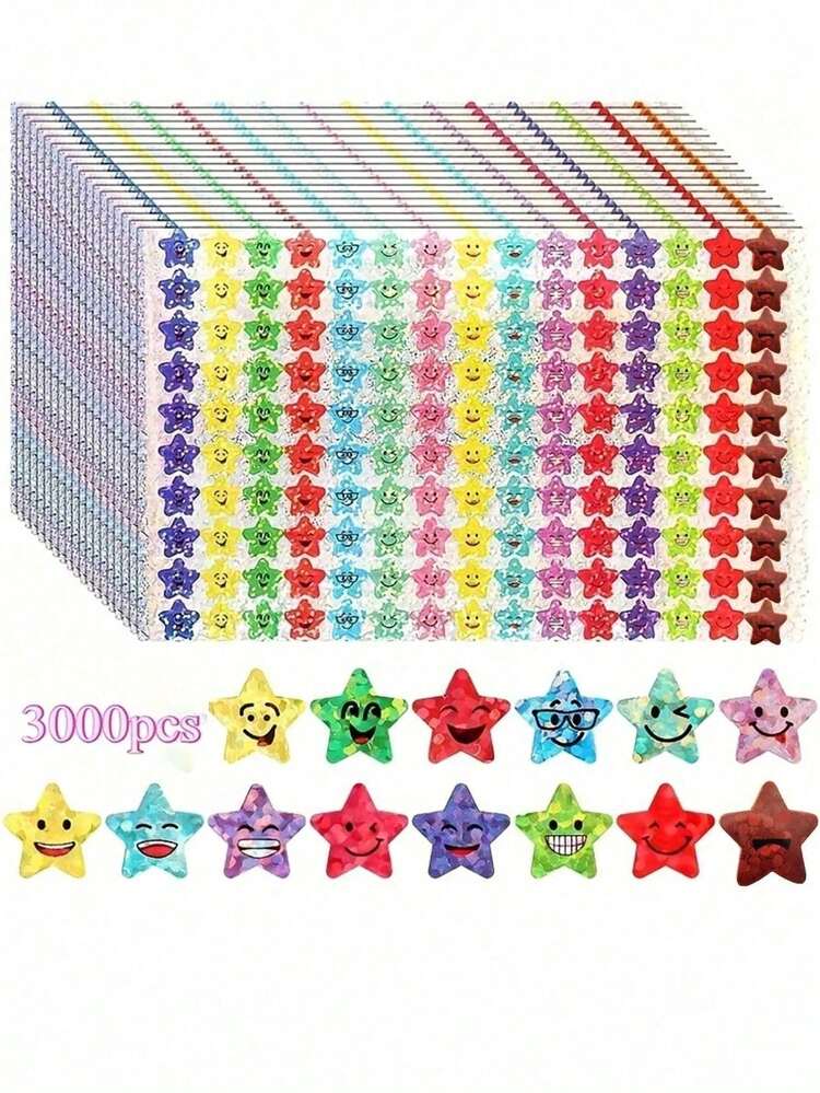 3000 Glitter Star Stickers, Face Design,1500 Pieces For Student Rewards And Behavior Charts, Self-Adhesive Teacher Supplies - Multicolor - View 7