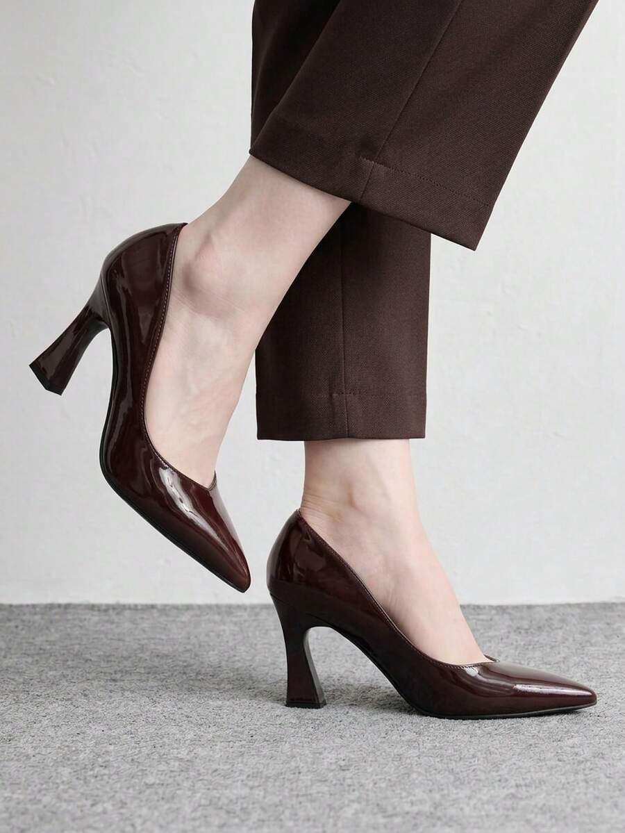 CUCCOO BIZCHIC 女款優雅休閒簡約舒適便攜袖口職場通勤氣質時尚高跟鞋 約會優雅正裝職場 - 棕色 - 查看 1