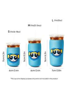 THE POWERPUFF GIRLS X SHEIN 1件可愛印花布製杯套，潛水布保溫材質，可重複使用，S/M/L三種尺寸，適用於不同盎司咖啡杯 - 藍色 - 查看 3