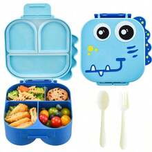 1pc Dinosaur Shaped Waterproof Pp Lunch Box, With Handle, 1470ml Capacity, Includes Utensils, 3-Compartment Design, Can Be Further Divided Into 4 Compartments. Suitable For Kitchen Storage/Food Container/Back To School Supplies/Office/Home/Holiday - Multicolor - View 8