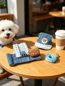 Denim Dog Harness Leash Set With Cute Sun Hat, Adjustable Pet Vest Harness For Small Medium Dogs Cats, Summer Walking Outdoor Pet Supplies - Multicolor - View 5