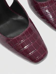 CUCCOO BIZCHIC Square Toe Patent Leather Women's Shoes, Elegant Temperament For Business Commuting, Fashionable And Versatile Back Lace-Up Solid Color Embossed - Burgundy - View 6