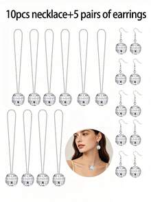 1/10 Pieces Disco Party Necklace Set Shiny Mirror Ball Pendant Chain Suitable For Carnival And Festival - Silver - View 11