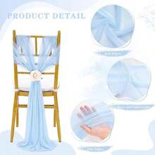 10pcs Elegant Light Blue Chiffon Chair Back Cover Set, Corridor Wedding Chair Back Decoration, Church Banquet Ceremony Reception Chair Set, Photography Props, Birthday Party Home Decor - Baby Blue - View 7