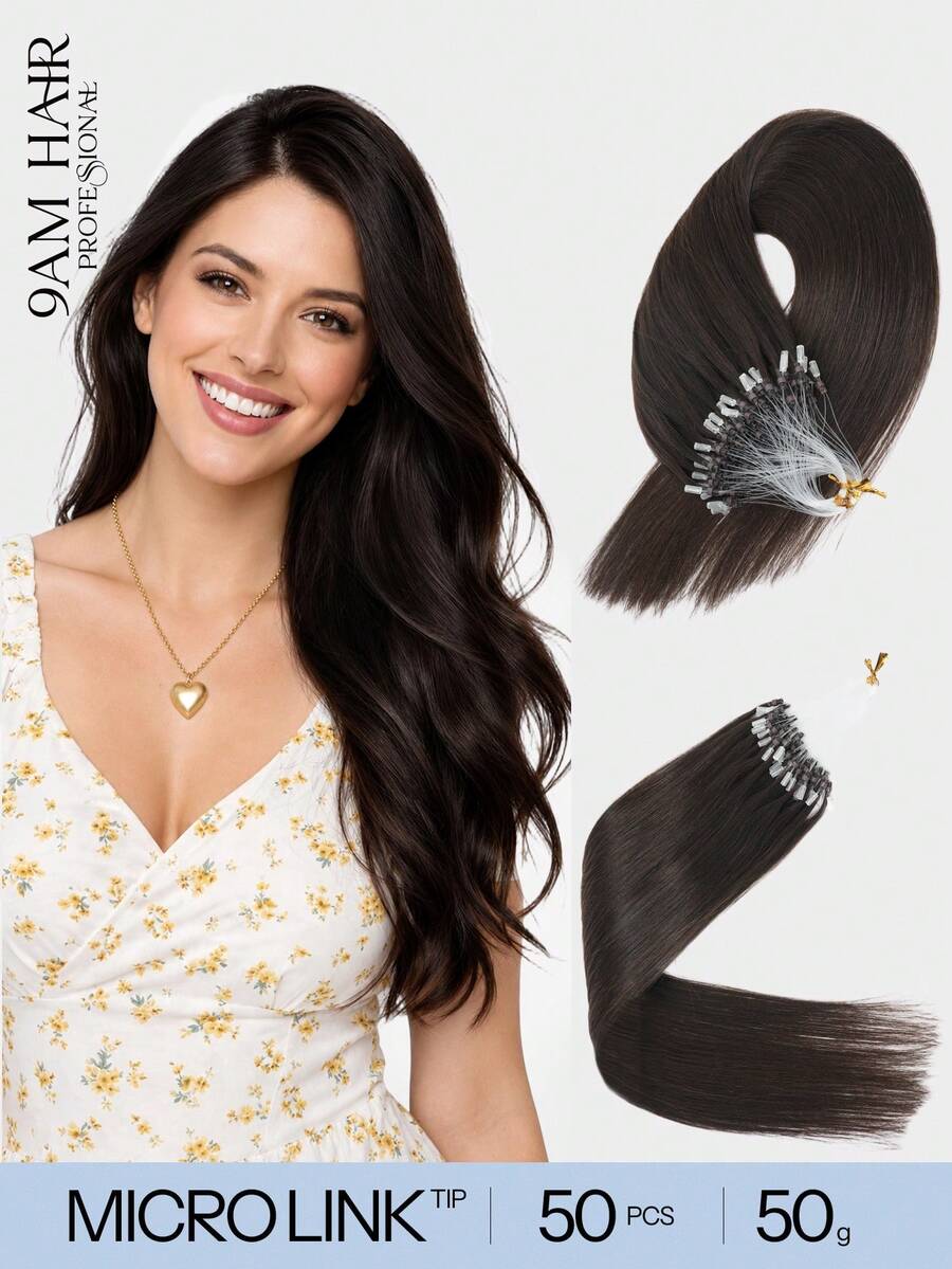 50g 50 Strands Micro Link Tip Hair Extensions 100% Real Human Hair, 16-24 Inch , Invisible Remy Cold Fusion Micro Link Tip Hair Extensions, #2 Dark Brown ,Long Straight Texture, Cold Fusion Installation, Buildable Fullness, Cosplay, Special Events