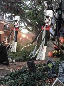 2PCS 39 Inch Halloween Skeleton Windsock Flag Outdoor Hanging Decoration Waterproof Weatherproof Black White Skull Yard Sign Garden Patio Lawn Path Party Decor Fall Autumn Halloween Decor Supplies Must Haves - Multicolor - View 6