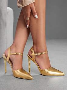 CUCCOO SZL Gold Pointed Thin Heel Wristband High Heel, Sexy Light Luxury, Metallic Luster + Pointed Design With Its Own Exquisite And Advanced Sense - Gold - View 5