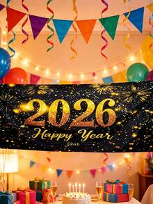 2026/2027 新年快樂橫幅 金色數位風 彩色紙碎派對背景布 黑白慶祝裝飾 多用途 室內外適用 居家辦公室婚禮 - 彩色 - 查看 7