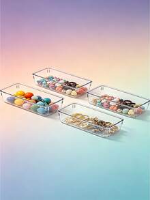 4 Transparent Cup And Spoon Storage Boxes, Made Of PET Material, With Toughness And Non Fragility. - Multicolor - View 2