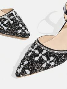 CUCCOO TILAWA Ladies' Fashionable And Elegant Pointed Crystal Heel, Rhinestone Pointed Laser Lace, Women's High-Heeled Shoes, Suitable For Banquets, Parties Fall Shoes - Black - View 6