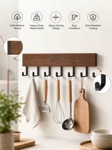 1PC Standard Size Wood Natural Color Durable Rustproof Waterproof Non Slip Wall Mounted Storage Rack With Multiple Hooks And Storage Compartments Space Saving Versatile Organizer For Towels Jackets Hats Bags Keys Entryway Bathroom - Multicolor - View 5