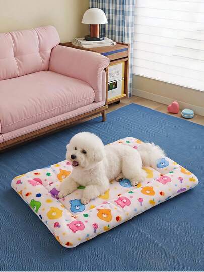 Care Bears X PETSIN 1pc Bouquet Milk Tea Sun Clover Cute Colorful Bear Head Star Love Wave Dot Printed Pet Nest Mat White Comfortable Soft Warm Cat And Dog Pet Bed