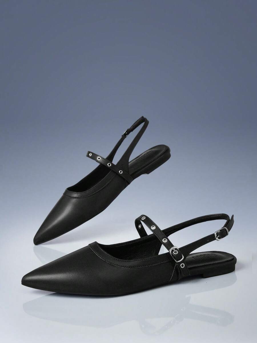 CUCCOO GRLICON Ladies, Buckle Spikes, Trim, Flats - Black - View 1