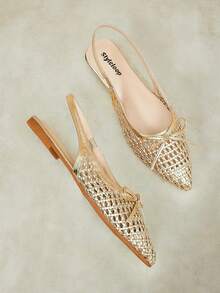 Styleloop Ladies Pointed Real Woven Splicing Daily Travel Casual Versatile Fashion Sandals Flat Summer Shoes - Gold 4 - View 5