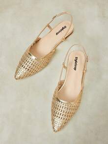 Styleloop Ladies Pointed Real Woven Splicing Daily Travel Casual Versatile Fashion Sandals Flat - Gold 1 - View 6